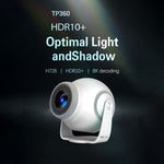 TP360 Mini Smart Projektor Android 14.0 WiFi 6 Bluetooth 5.4 270 Graders Rotation til Hjemmet Udendørs
