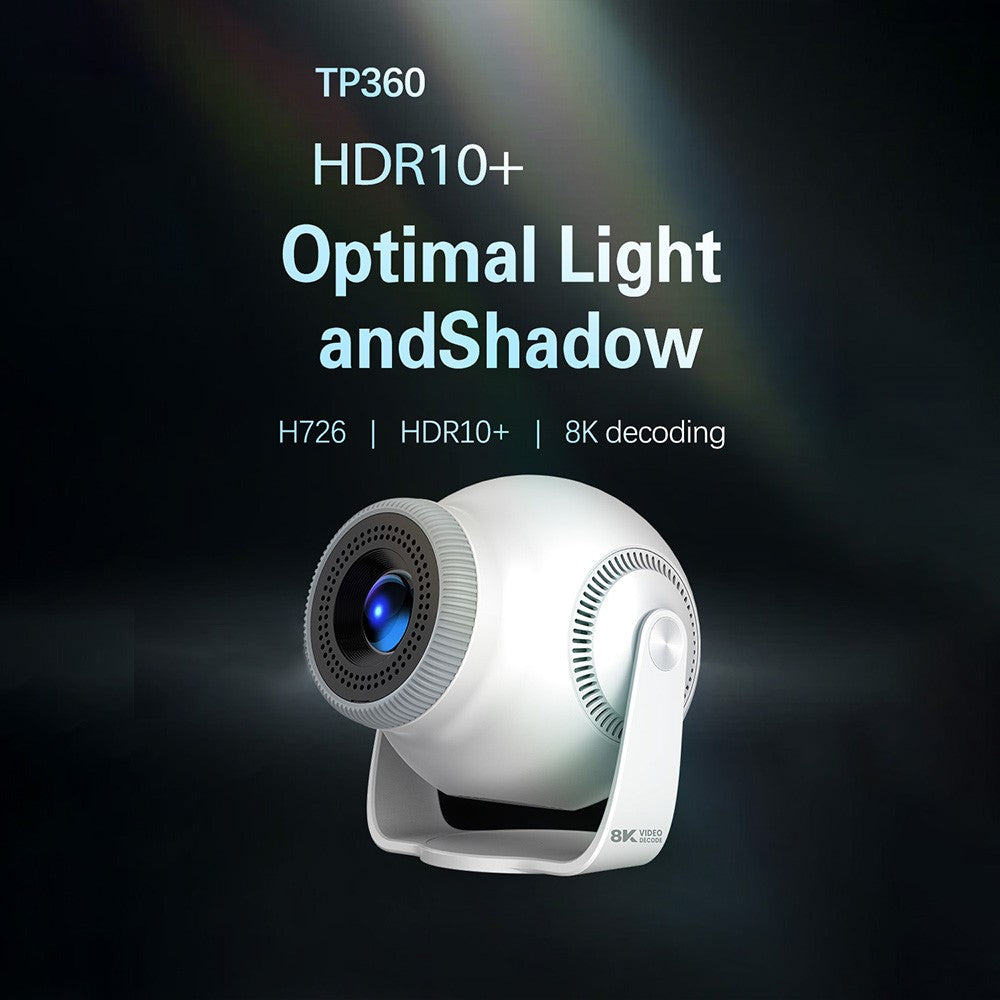 TP360 Mini Smart Projektor Android 14.0 WiFi 6 Bluetooth 5.4 270 Graders Rotation til Hjemmet Udendørs