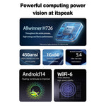 TP360 Mini Smart Projektor Android 14.0 WiFi 6 Bluetooth 5.4 270 Graders Rotation til Hjemmet Udendørs