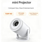 IMC300 Android 14 Mini Projektor 720P 170 ANSI Bluetooth-kompatibel 5.2 WiFi 6 Bærbart Hjemmebiografsystem, 1+8GB