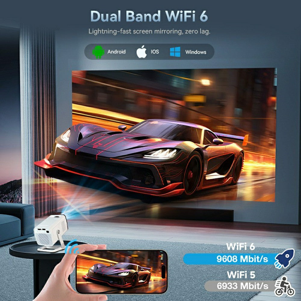 X1AR Android 14 Bærbar Projektor 1280x720P 4K 150 ANSI WiFi 6 BT 5.4 til Udendørs Hjemmebiograf