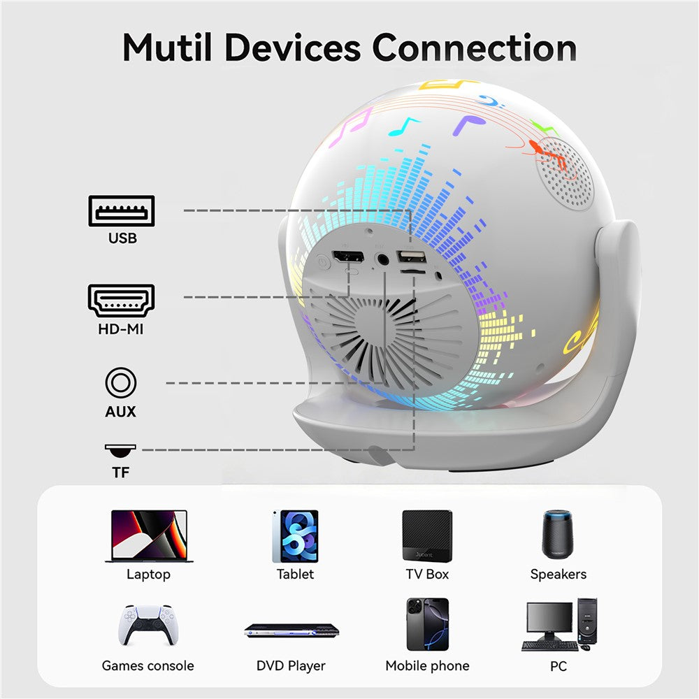 V6 Smart Projector 8K Decoding 200 ANSI Lumens 180° Rotation Android 14 Wi-Fi 6 Karaoke for Home Theater