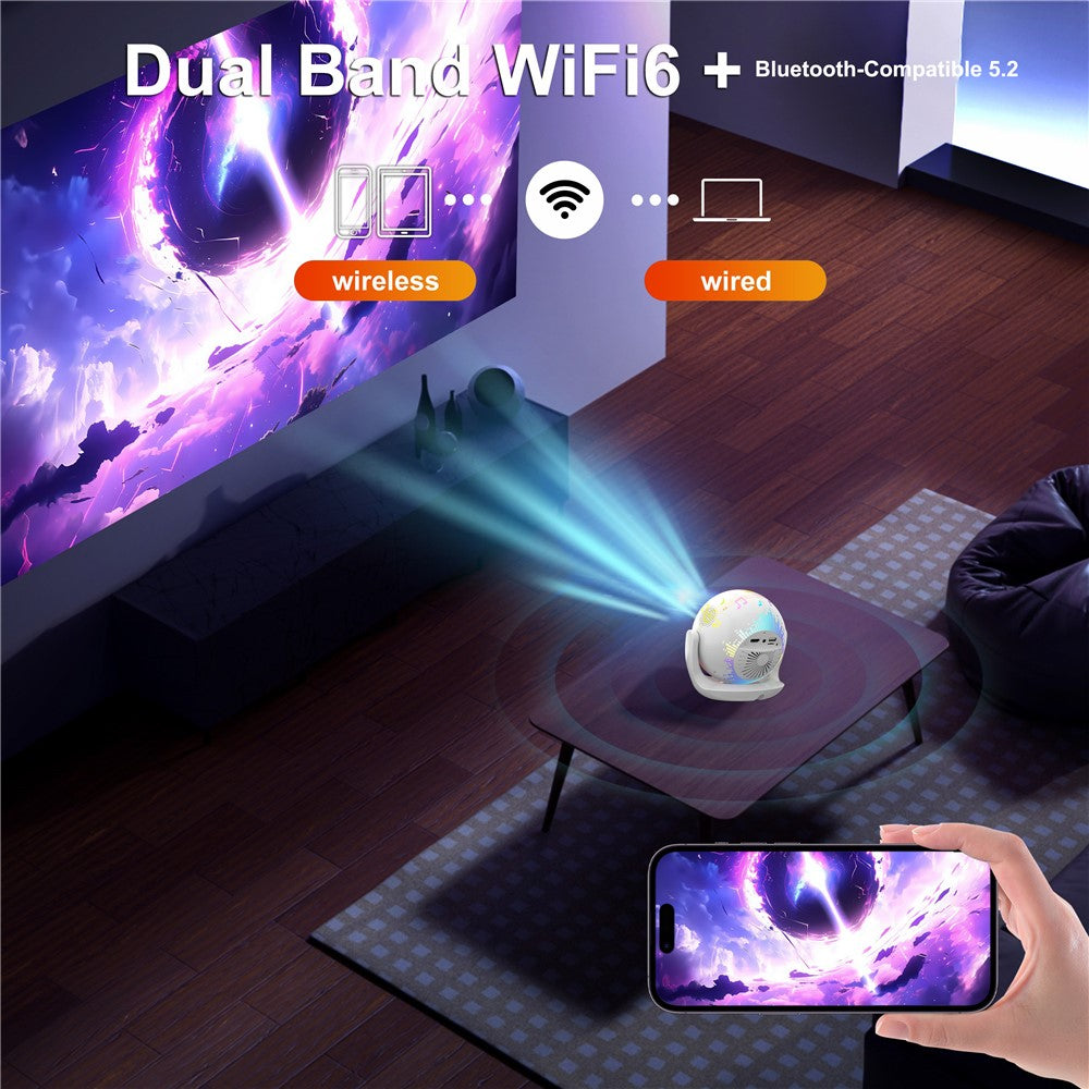V6 Smart Projector 8K Decoding 200 ANSI Lumens 180° Rotation Android 14 Wi-Fi 6 Karaoke for Home Theater