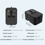 HHT202-2C 1xUSB+2x Type-C Charging Adapter Travel Universal Charger Converter