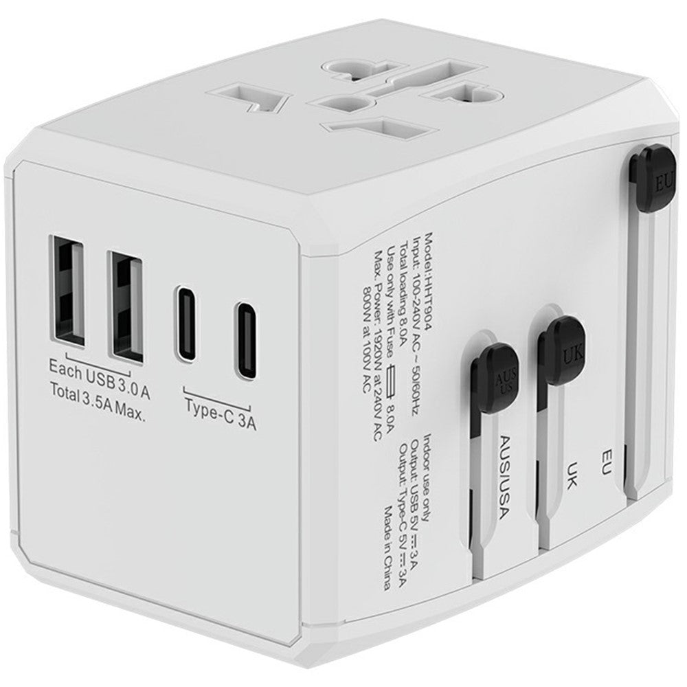 HH904 Verdensomspændende Rejseopladningsadapter Stikdåsekonverter med 2 USB + 2 Type-C