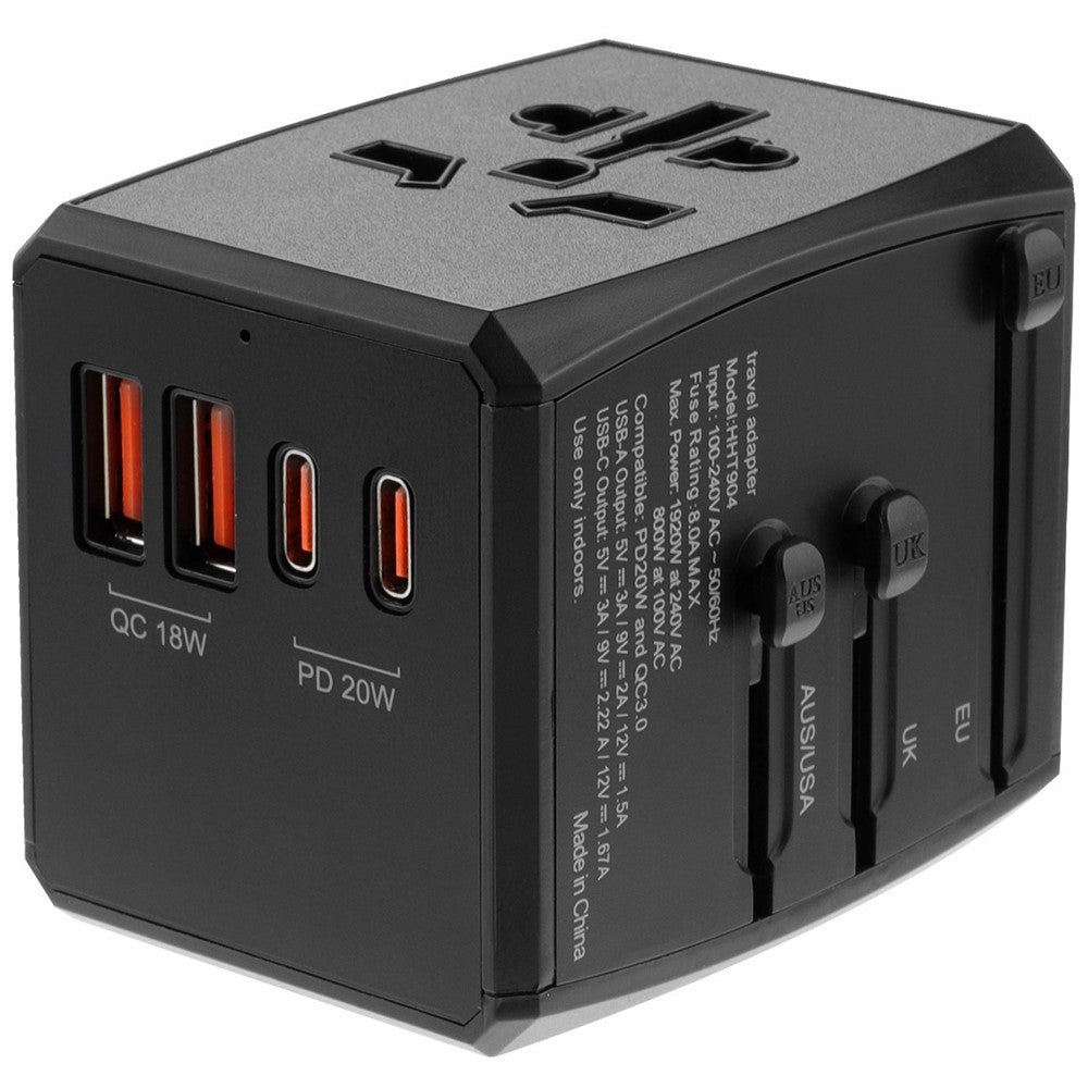 HH904 Worldwide Travel Power Adapter 2 QC + 2 PD Ports Fast Charging Wall Charger Plug Converter