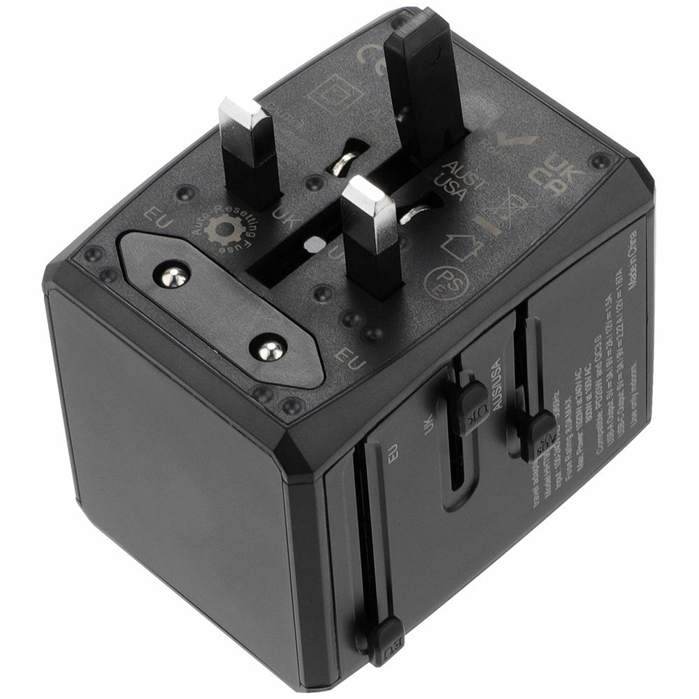 HH904 Worldwide Travel Power Adapter 2 QC + 2 PD Ports Fast Charging Wall Charger Plug Converter