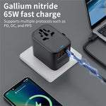 HHT906 PD 65W GaN Worldwide Travel Power Adapter 2xUSB+3xType-C Wall Charger Plug Converter
