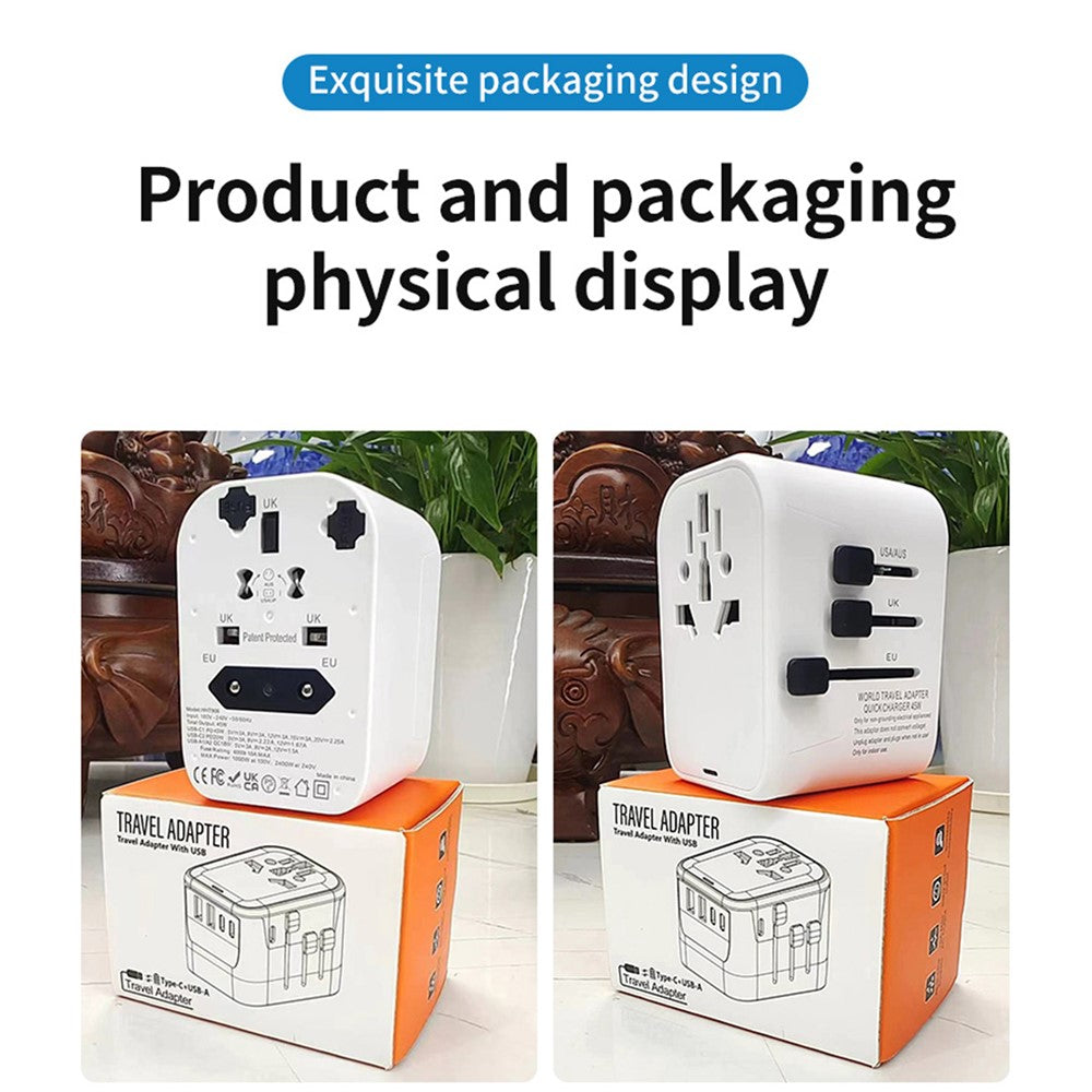 HHT906 PD 65W GaN Worldwide Travel Power Adapter 2xUSB+3xType-C Wall Charger Plug Converter