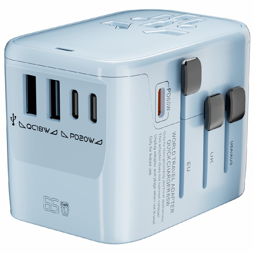 HHT906 PD 65W GaN Worldwide Travel Power Adapter 2xUSB+3xType-C Wall Charger Plug Converter