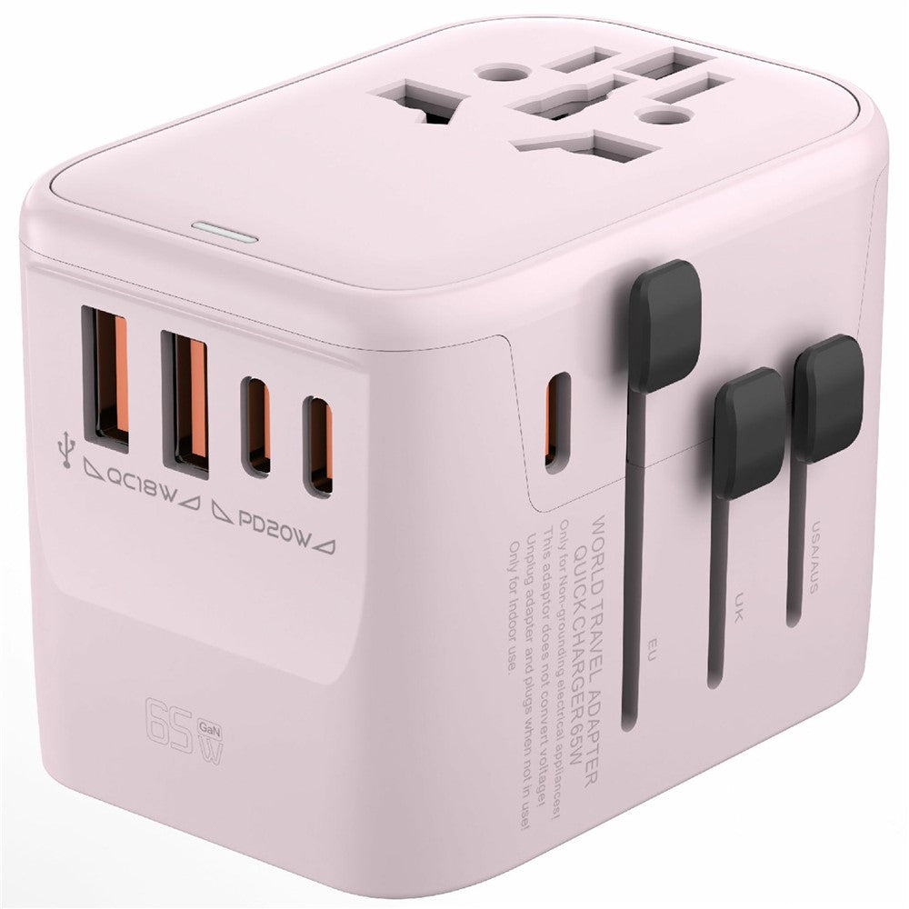 HHT906 PD 65W GaN Worldwide Travel Power Adapter 2xUSB+3xType-C Wall Charger Plug Converter