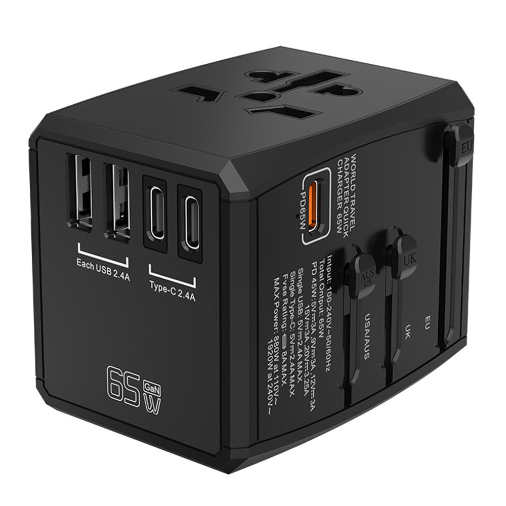 HHT905 PD 65W GaN Worldwide Travel Fast Charging Power Adapter Wall Charger Plug Converter