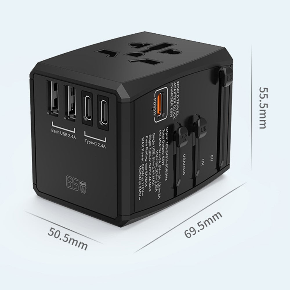 HHT905 PD 65W GaN Worldwide Travel Fast Charging Power Adapter Wall Charger Plug Converter