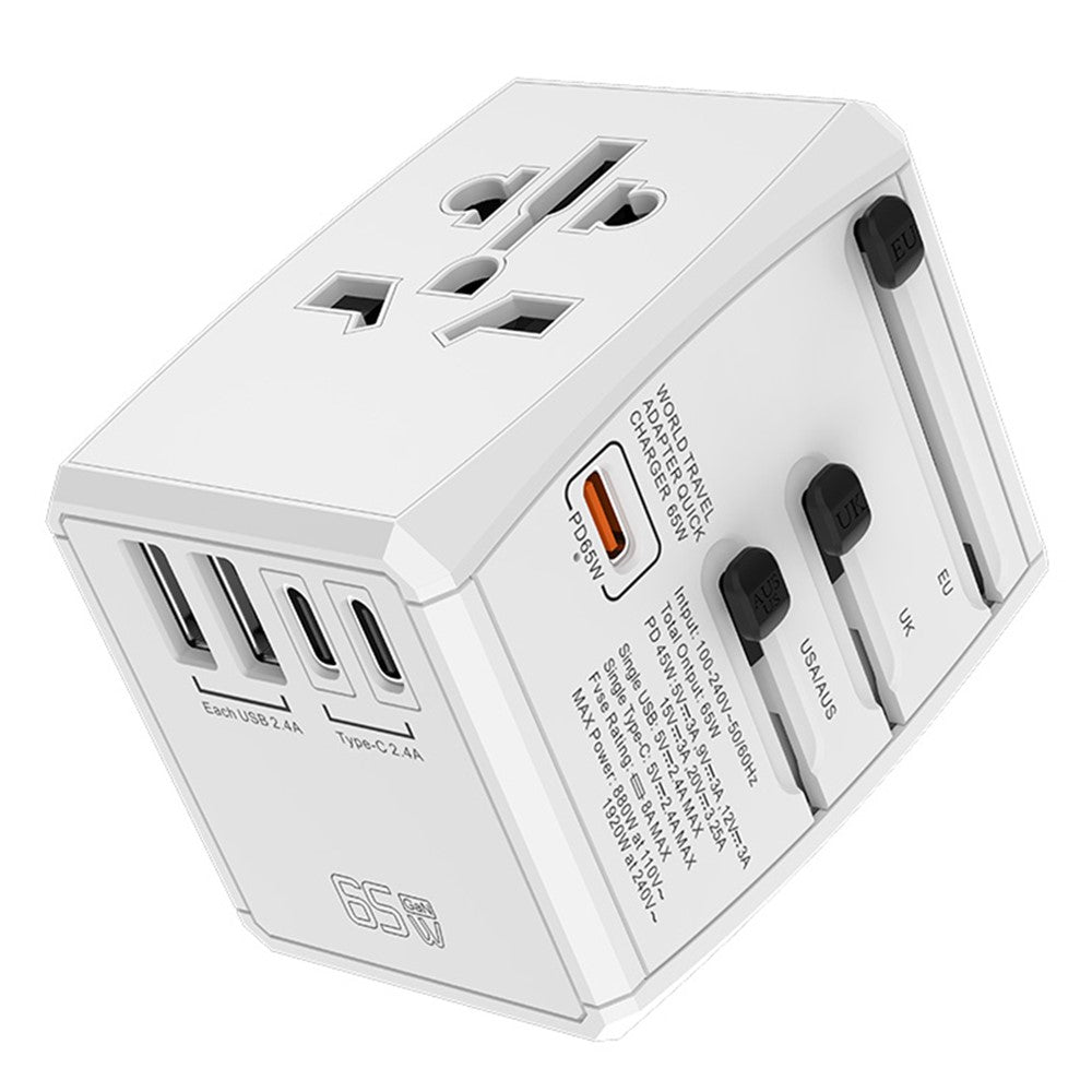 HHT905 PD 65W GaN Worldwide Travel Fast Charging Power Adapter Wall Charger Plug Converter