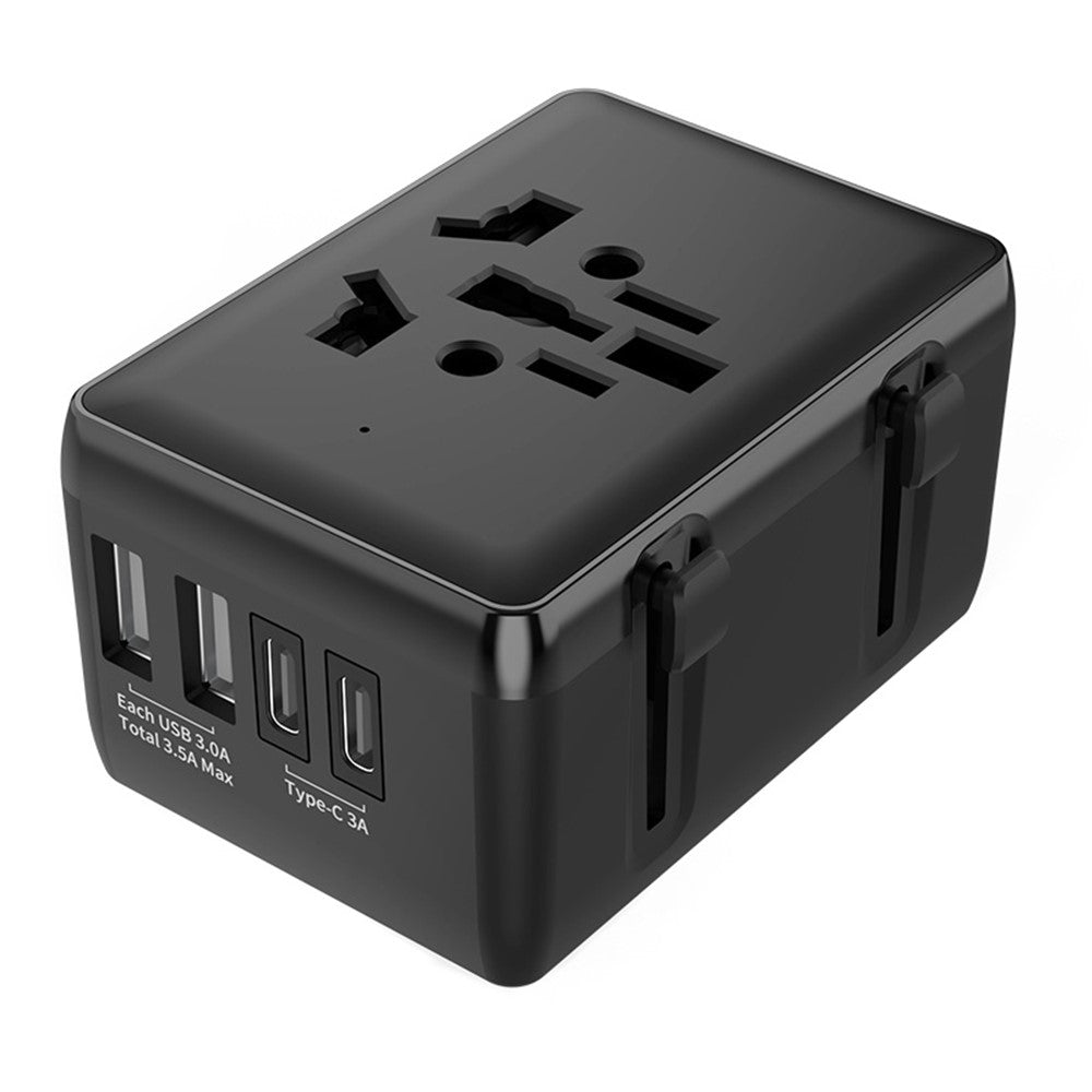 HHT203-A Worldwide Travel Power Adapter 2 Type-C + 2 USB Ports Wall Charger Plug Converter