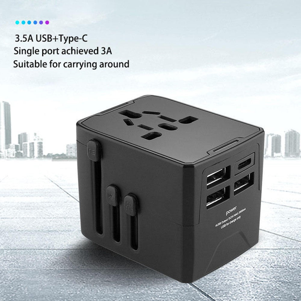 HHT520 Universal Global Travel Power Adapter Type-C + 3xUSB Charger Plug Converter