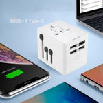 HHT520 Universal Global Travel Power Adapter Type-C + 3xUSB Charger Plug Converter