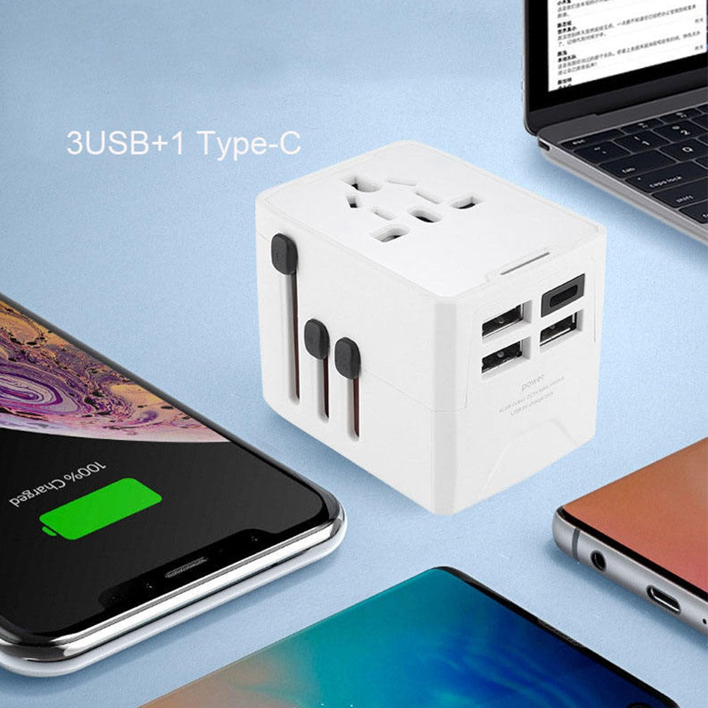 HHT520 Universal Global Travel Power Adapter Type-C + 3xUSB Charger Plug Converter