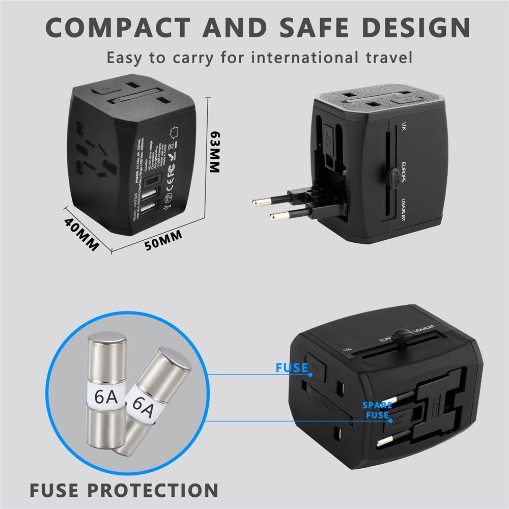 HHT525 Type-C + 2xUSB Universal Global Travel Power Adapter Charger Plug Converter