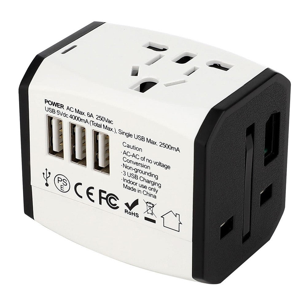 HHT525 Universal Global Travel Power Adapter 3 USB Ports Charger Plug Converter