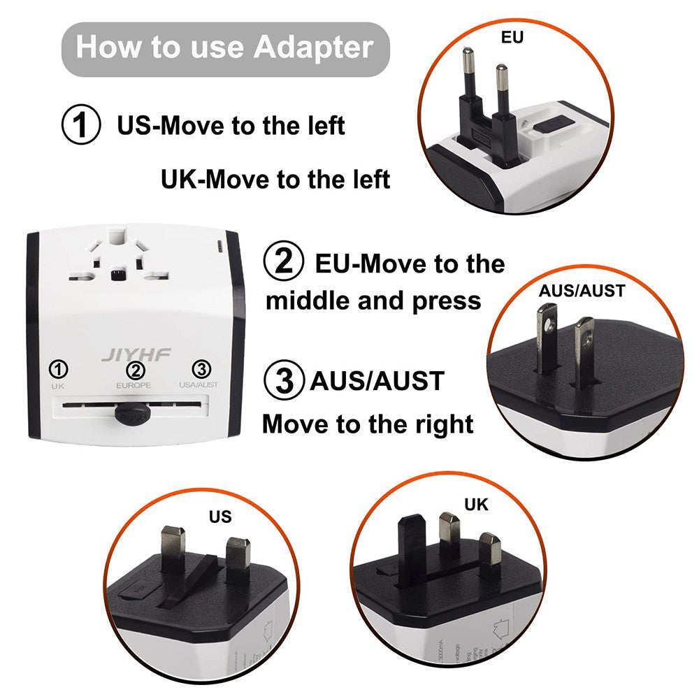 HHT525 Universal Global Travel Power Adapter 3 USB Ports Charger Plug Converter