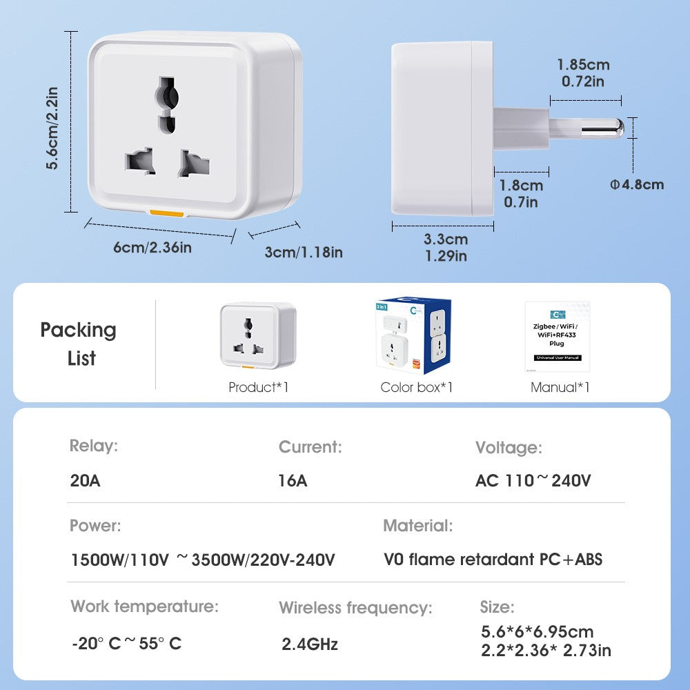 MG-CZ107W Smart Home WiFi-stikkontakt Tuya APP Stemmestyring Timerstik, EU-stik