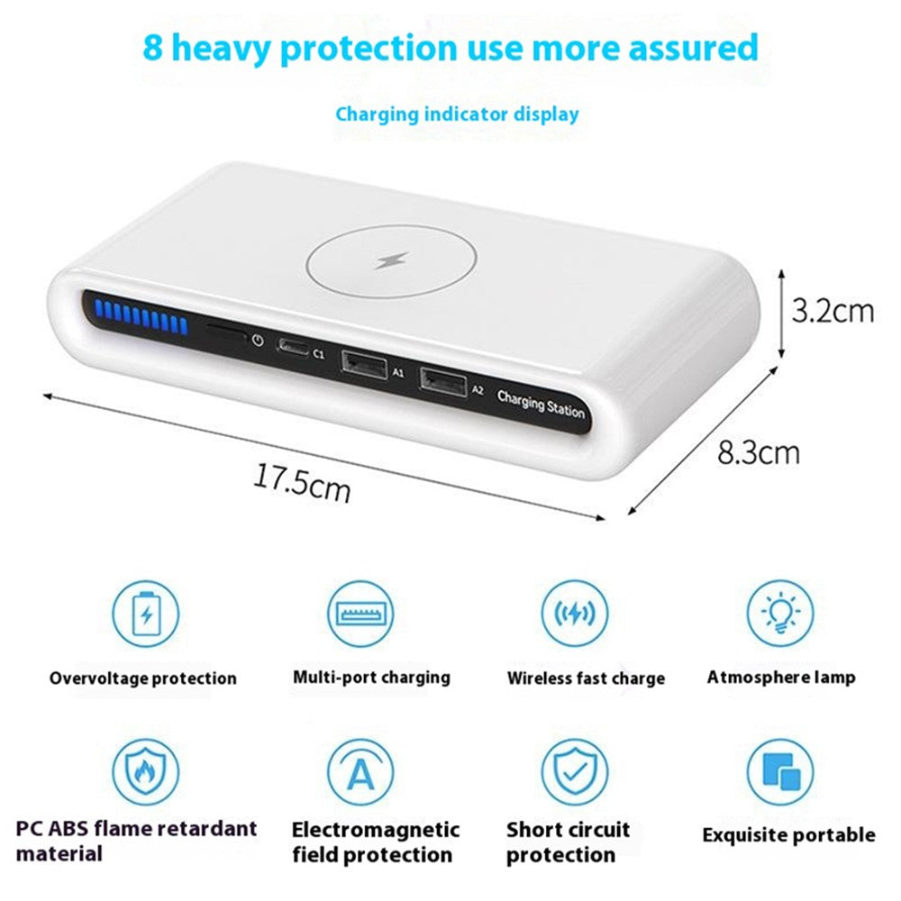 N67 USB Multi-Port Wireless Charger 30W Fast Charging Station USB Charging Hub with Ambient Light