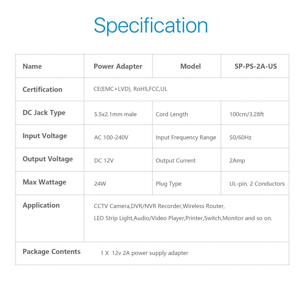 ZOSI DC 12V 2A 2000mA Power Supply Adapter for CCTV Security Camera Surveillance System