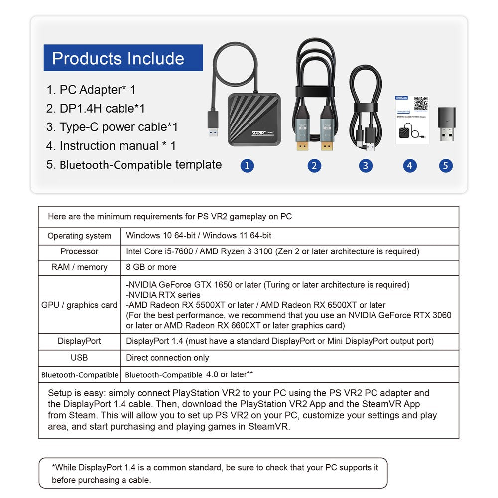 STARTRC GAMES For Sony PlayStation VR2 Headset Computer Connection Adapter with Bluetooth-Compatible Receiver