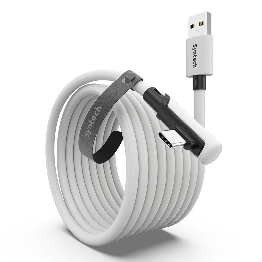 SYNTECH 5m USB A to USB C L Shaped VR Link Cable for Meta Quest 3S / Quest 3 / Quest 2 / Pro / Pico 4 PC VR Gaming Data Cord