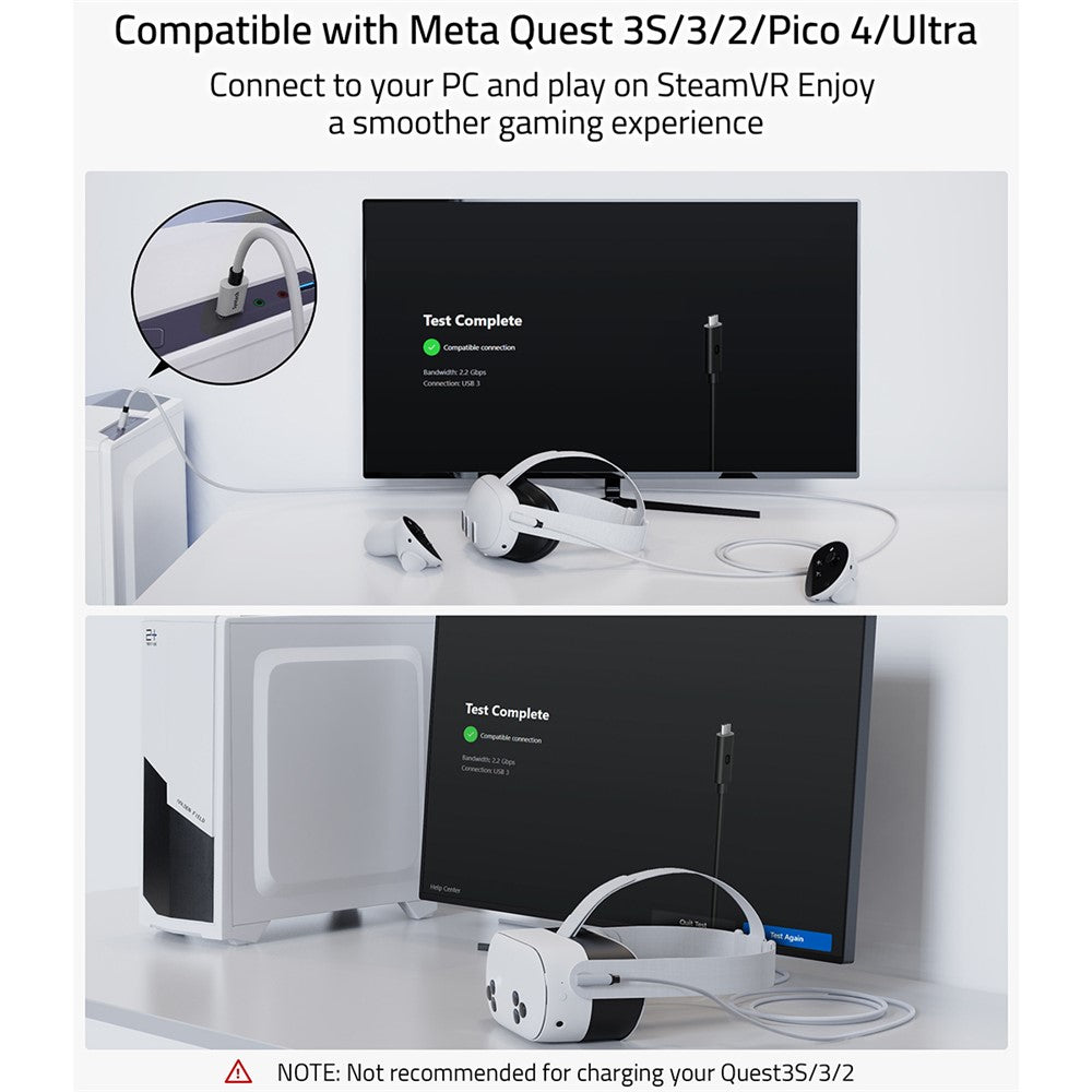 SYNTECH 5m USB A to USB C L Shaped VR Link Cable for Meta Quest 3S / Quest 3 / Quest 2 / Pro / Pico 4 PC VR Gaming Data Cord