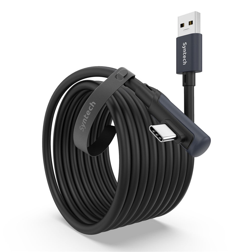 SYNTECH 5m USB A to USB C L Shaped VR Link Cable for Meta Quest 3S / Quest 3 / Quest 2 / Pro / Pico 4 PC VR Gaming Data Cord