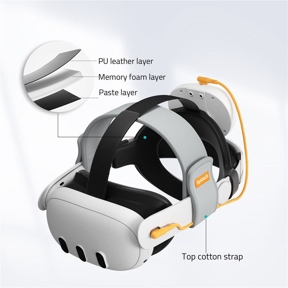 SYNTECH VR Headset Batteri Hovedrem til Meta Quest 3 / 3S Forlænget Spilletid Justerbar Hovedbøjle