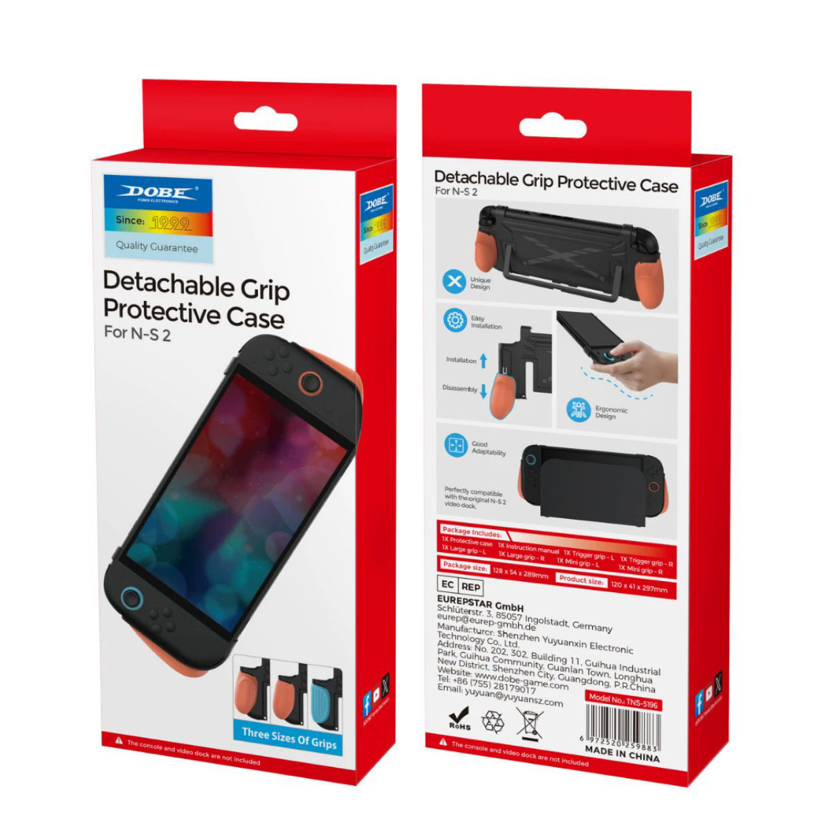 DOBE TNS-5196 Detachable Grip Protective Case for Nintendo Switch 2 Ergonomic Grip Cover with Foldable JoyCon Holder