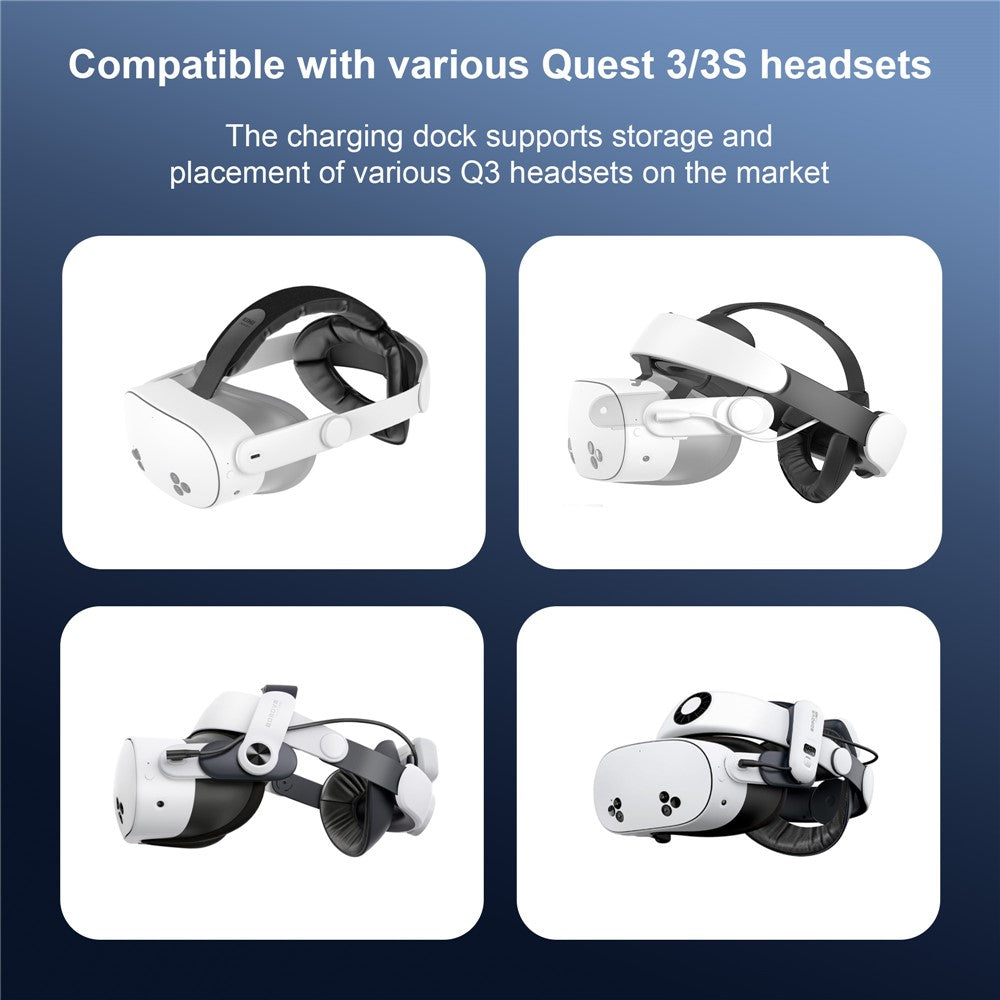 STARTRC GAMES Til Meta Quest 3 / 3S Opladerdockingstation med to batterier, RGB-stemningslys, holder til VR-headset