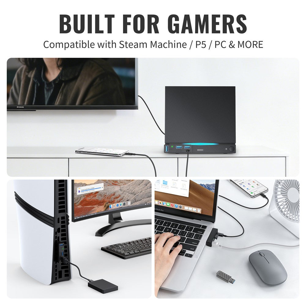 JYS SDM007 4-in-1 USB Hub 3x USB-A 3.0 + 1x USB-C 5Gbps Mini Dock for Steam Machine  /  PS5  /  PC