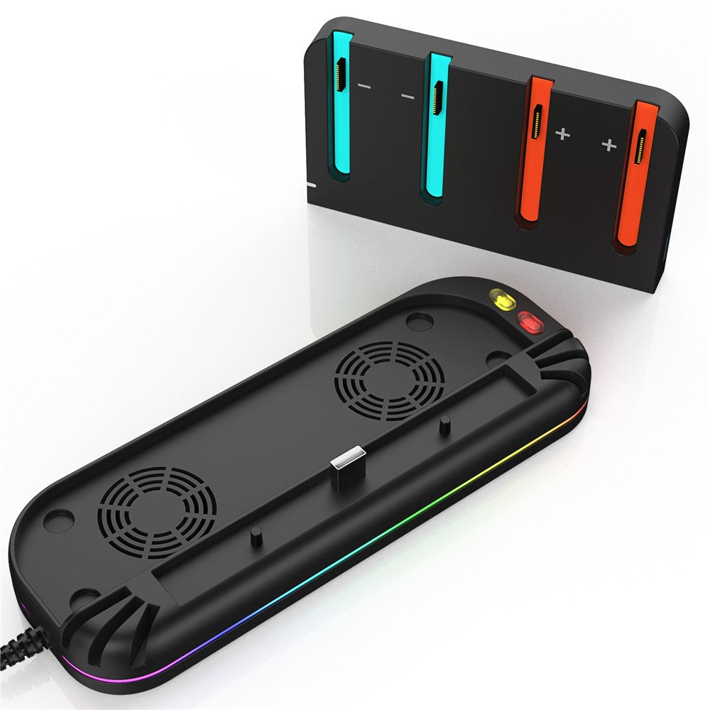 YZC-529 Multifunctional Joy-Con Charging Dock for Nintendo Switch 2 Magnetic 4 Slots Game Card Storage Cooling Fan Charging Station with RGB Lighting