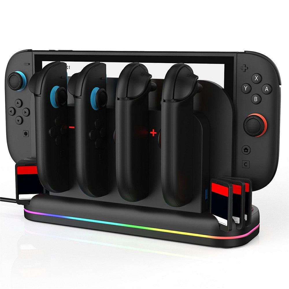 YZC-529 Multifunctional Joy-Con Charging Dock for Nintendo Switch 2 Magnetic 4 Slots Game Card Storage Cooling Fan Charging Station with RGB Lighting