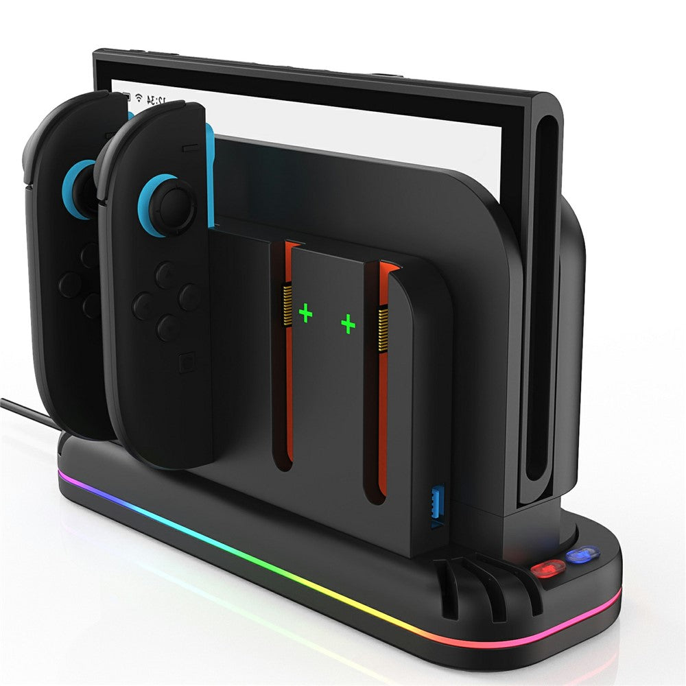YZC-529 Multifunctional Joy-Con Charging Dock for Nintendo Switch 2 Magnetic 4 Slots Game Card Storage Cooling Fan Charging Station with RGB Lighting