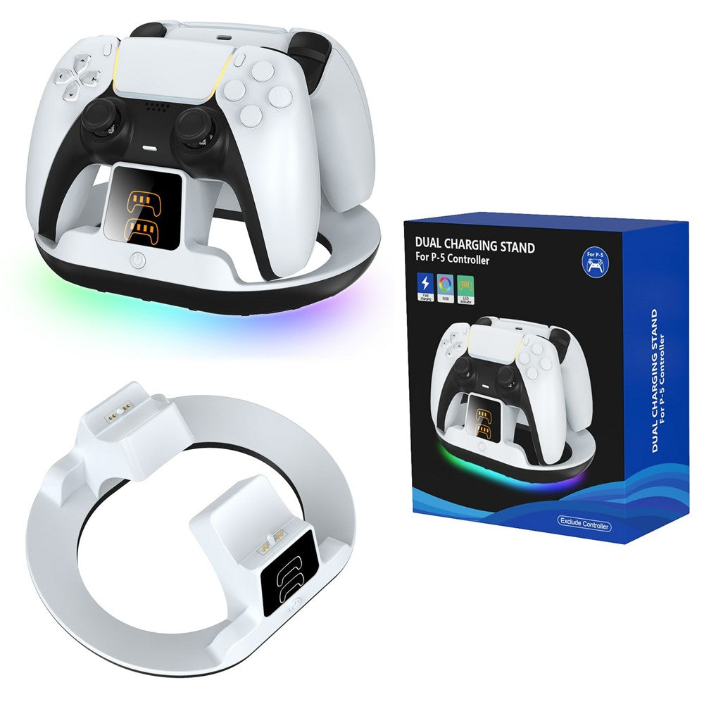 YZC-523 Dual Charging Stand for PS5  /  PS5 Edge Controller RGB Lighting LED Display Fast Charge Dock Station