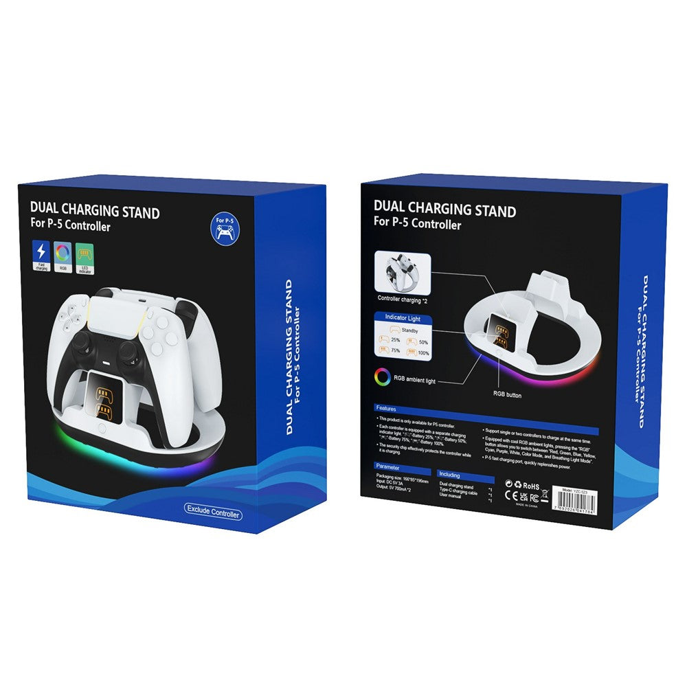 YZC-523 Dual Charging Stand for PS5  /  PS5 Edge Controller RGB Lighting LED Display Fast Charge Dock Station