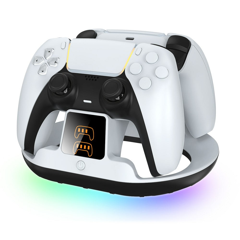 YZC-523 Dual Charging Stand for PS5  /  PS5 Edge Controller RGB Lighting LED Display Fast Charge Dock Station
