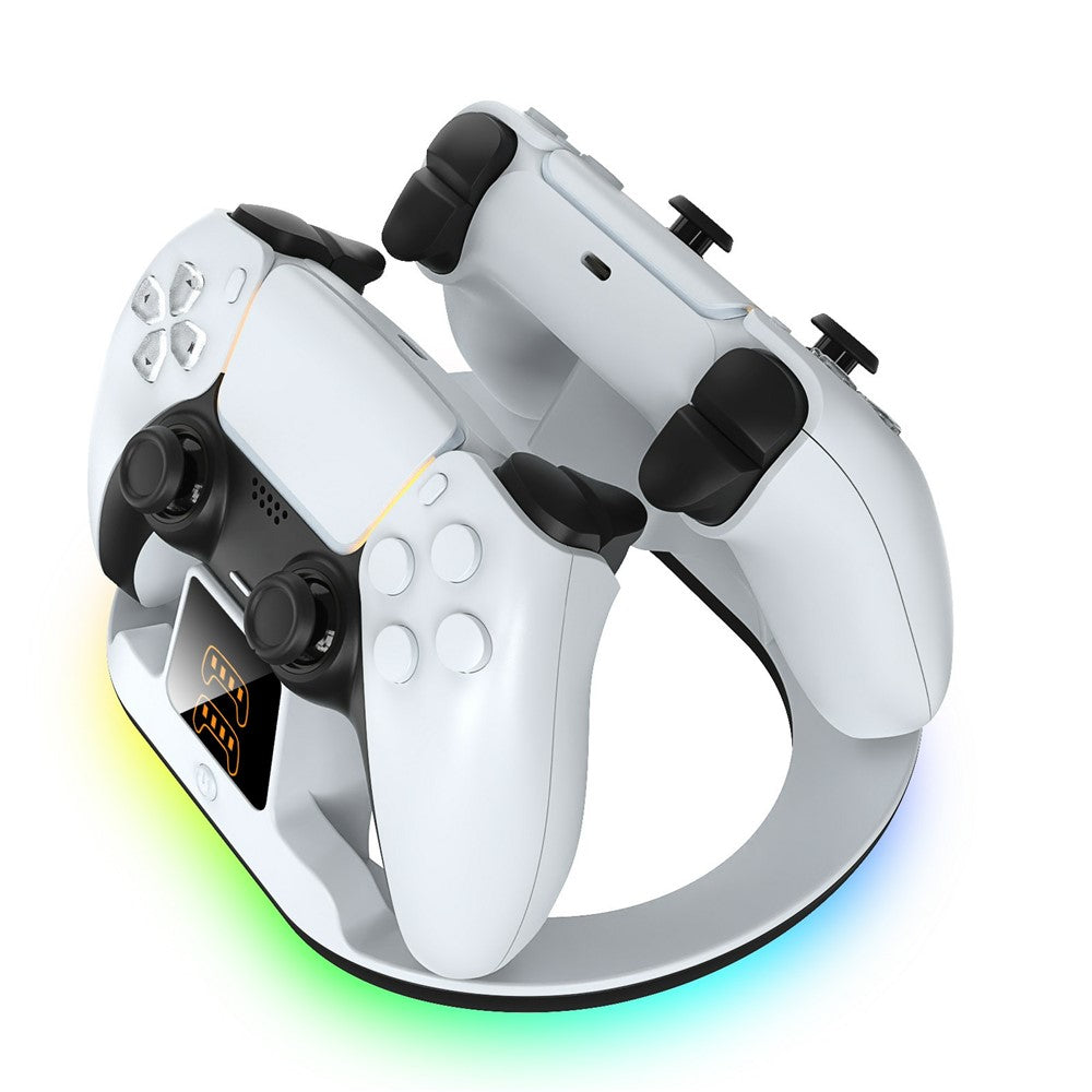 YZC-523 Dual Charging Stand for PS5  /  PS5 Edge Controller RGB Lighting LED Display Fast Charge Dock Station
