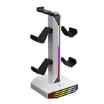 8006 RGB Gaming Controllerholder med hovedtelefonstativ USB-opladerporte 360 graders roterbar skrivebordsorganisator