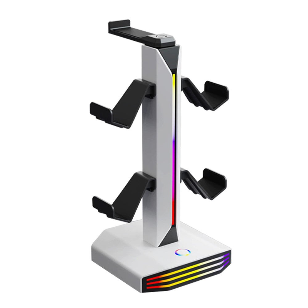 8006 RGB Gaming Controllerholder med hovedtelefonstativ USB-opladerporte 360 graders roterbar skrivebordsorganisator