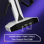 8006 RGB Gaming Controllerholder med hovedtelefonstativ USB-opladerporte 360 graders roterbar skrivebordsorganisator