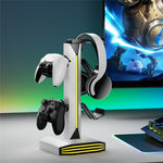 8006 RGB Gaming Controllerholder med hovedtelefonstativ USB-opladerporte 360 graders roterbar skrivebordsorganisator