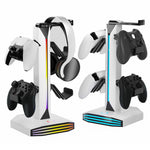 8006 RGB Gaming Controllerholder med hovedtelefonstativ USB-opladerporte 360 graders roterbar skrivebordsorganisator