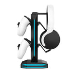 8006 RGB Gaming Controllerholder med hovedtelefonstativ USB-opladerporte 360 graders roterbar skrivebordsorganisator