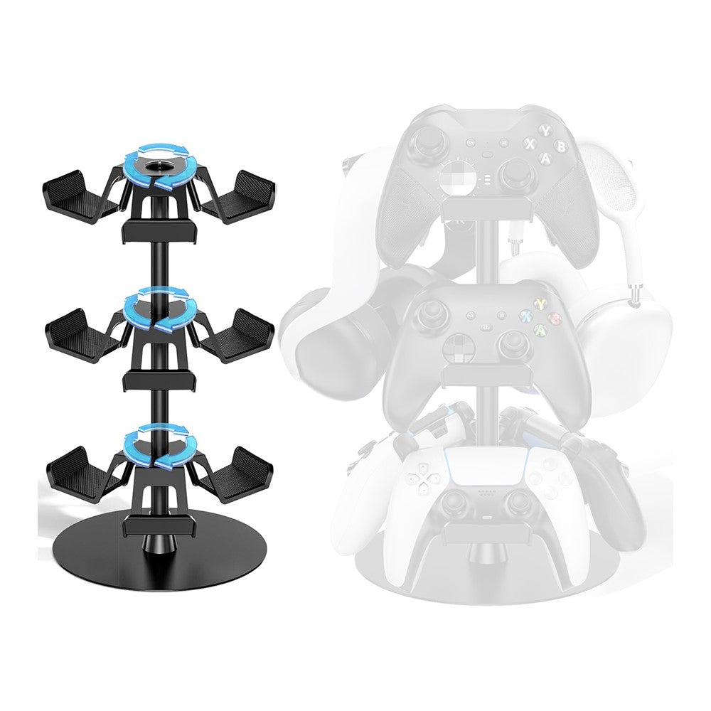 8002 3-Tier Game Controller Stand for Xbox / PS5 / Nintendo Switch 360 Degree Rotating Multi-Functional Gaming Controller & Headphone Holder
